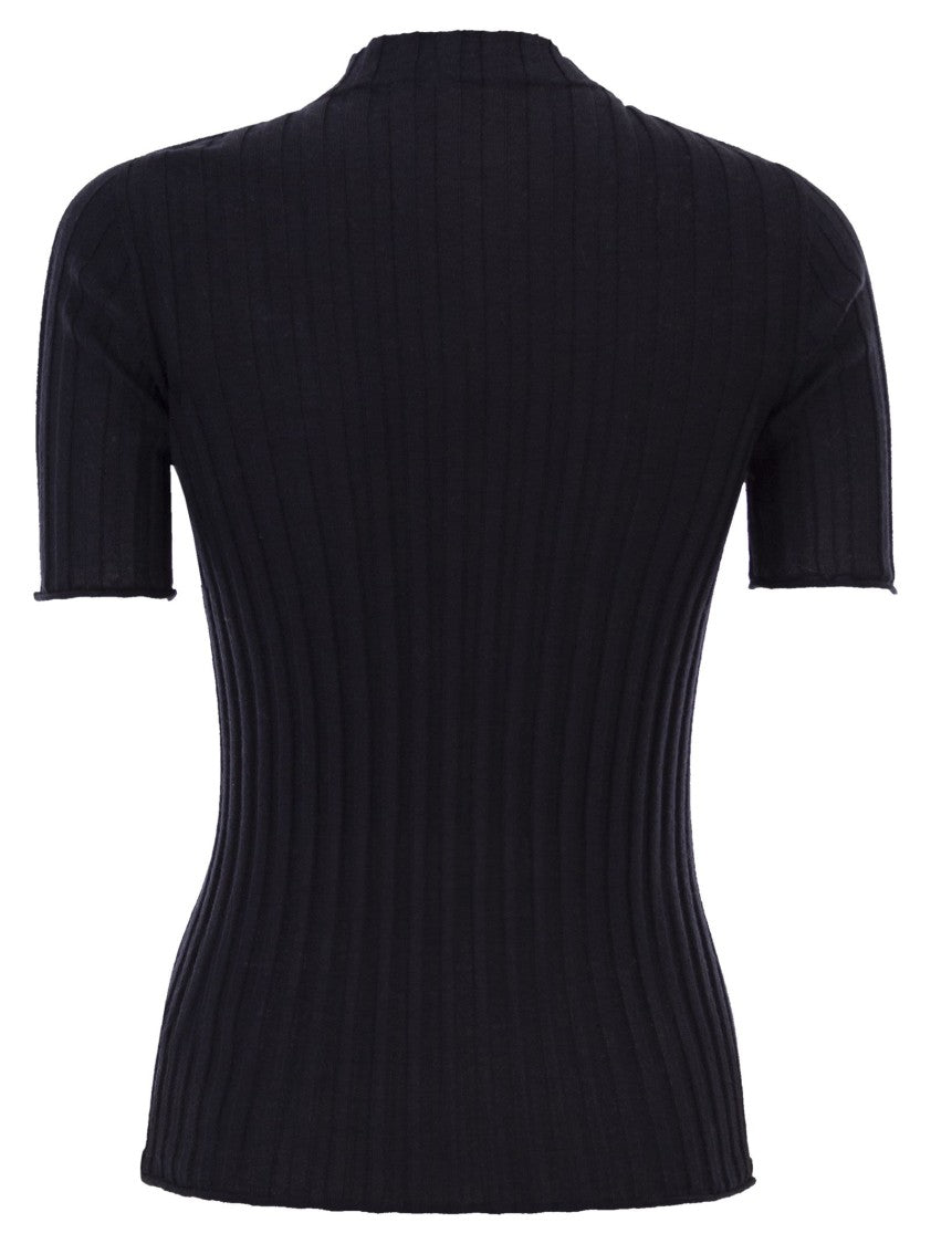 Peserico Easy Short-Sleeved Turtleneck Jumper In Ribbed Wool