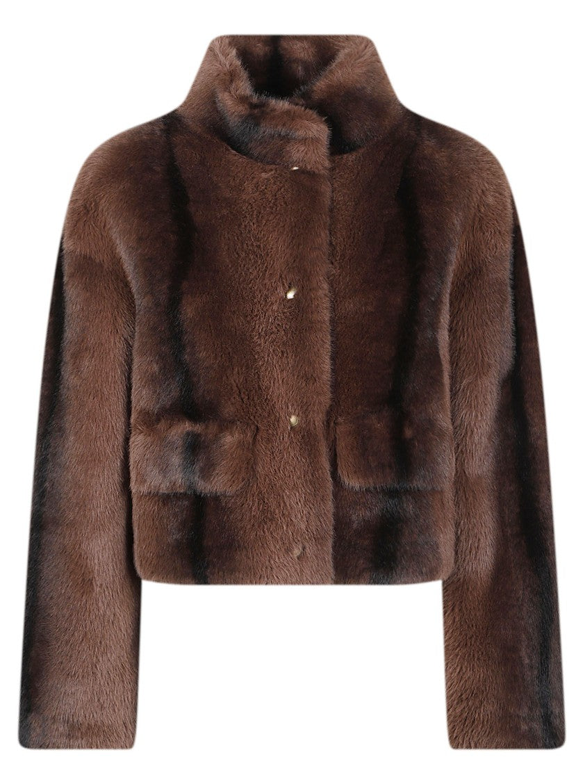 Ermanno Firenze Cropped High-Collar Concealed-Closure Faux-Fur Jacket