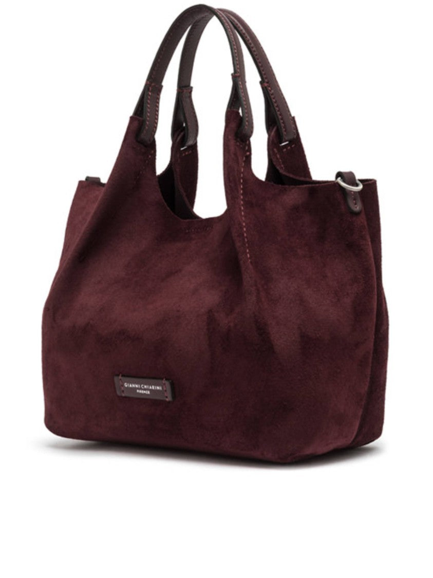 Gianni Chiarini Suede Handbag With Rounded Slouchy Silhouette In Rich Burgundy