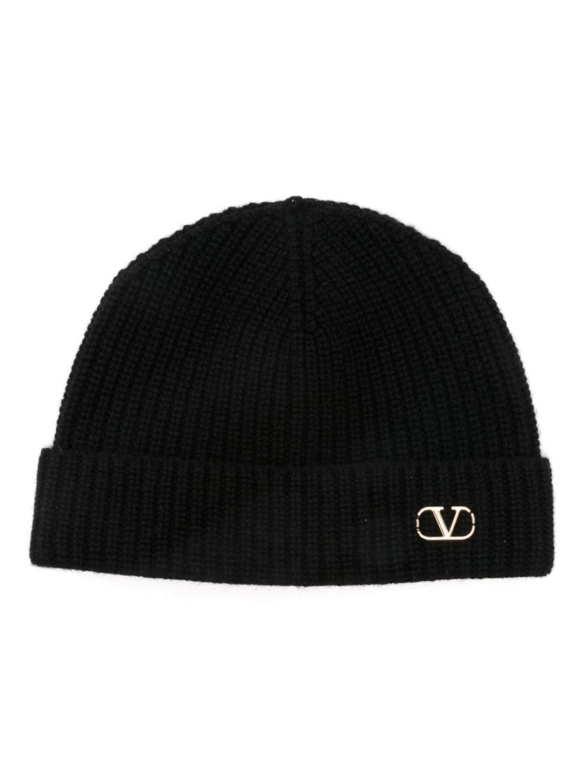 Valentino Ribbed Beanie With Signature Logo Detail