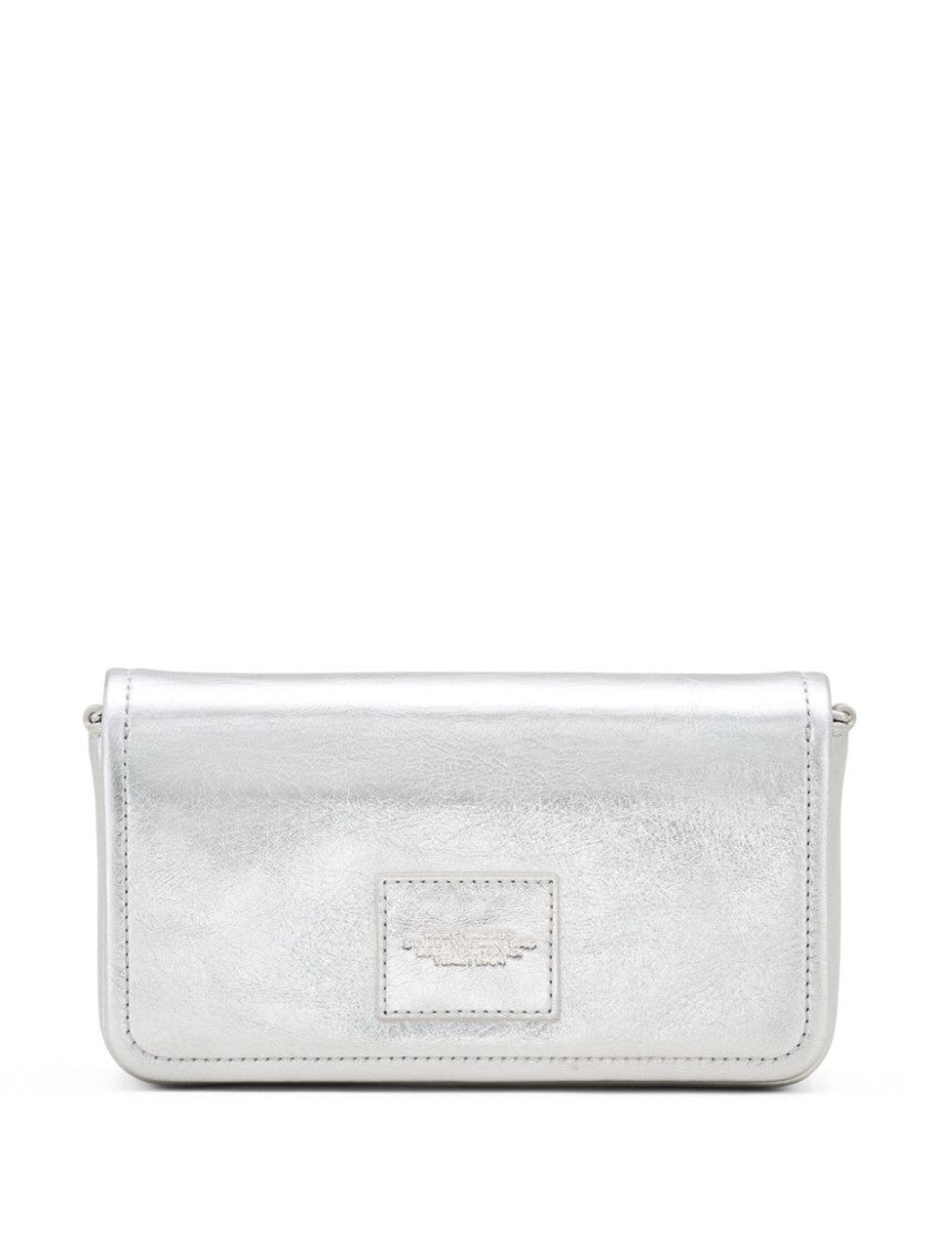 Marc Jacobs Metallic Silver Leather Foldover Bag With Chain-Link Strap