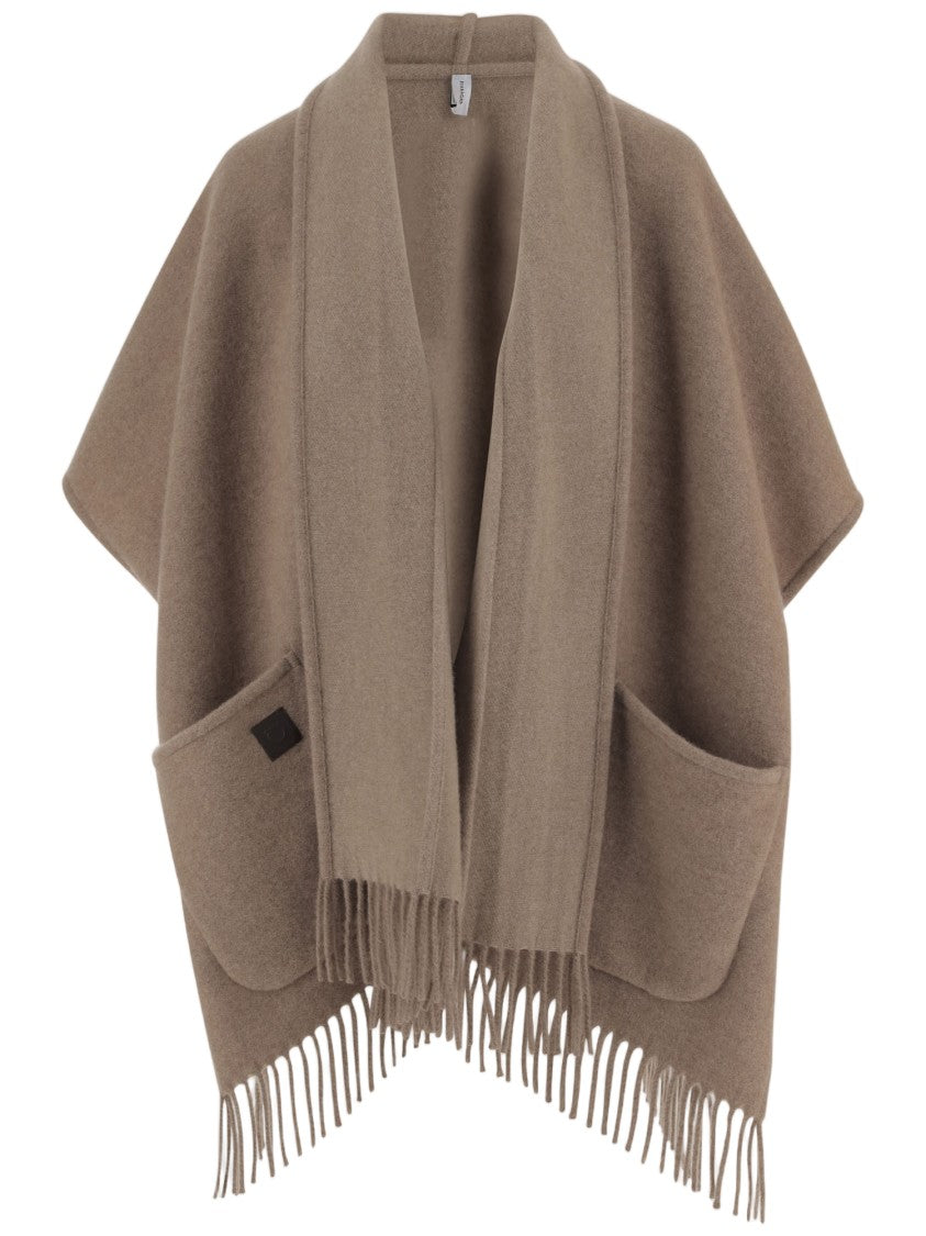 Salvatore Ferragamo Cashmere Cape With Wrap Neckline And Fringed Hem