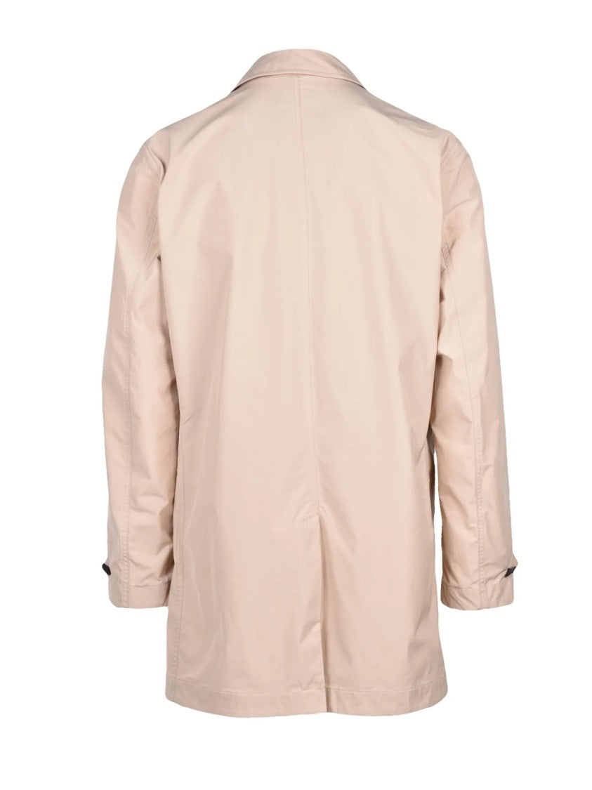 Woolrich Beige Polyester Overcoat With Classic Collar And Button Fastening