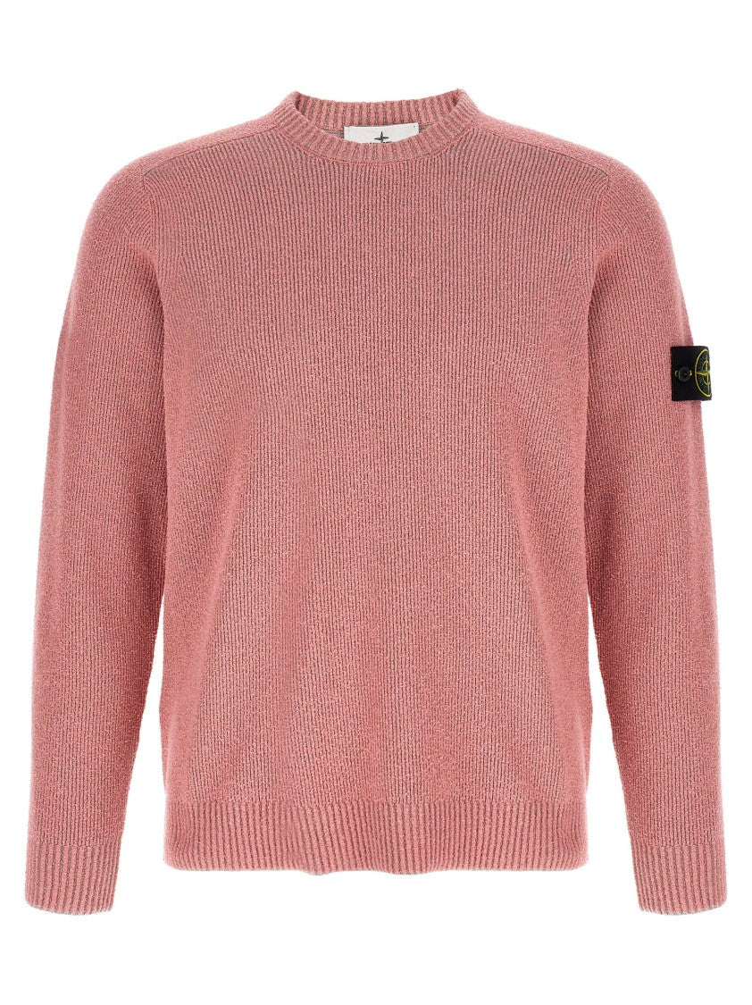 Stone Island Ribbed Bouclé Cotton Sweater With Crewneck
