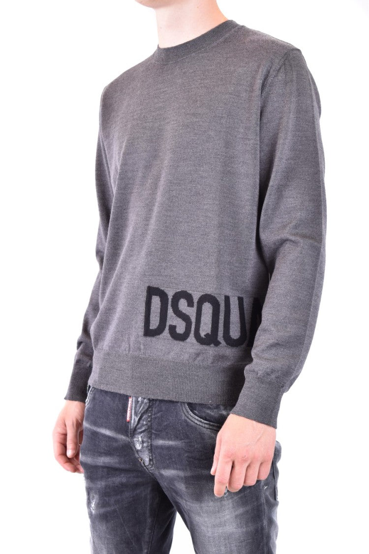 Dsquared2 Crew Neck Knitwear Grey Wool Detail