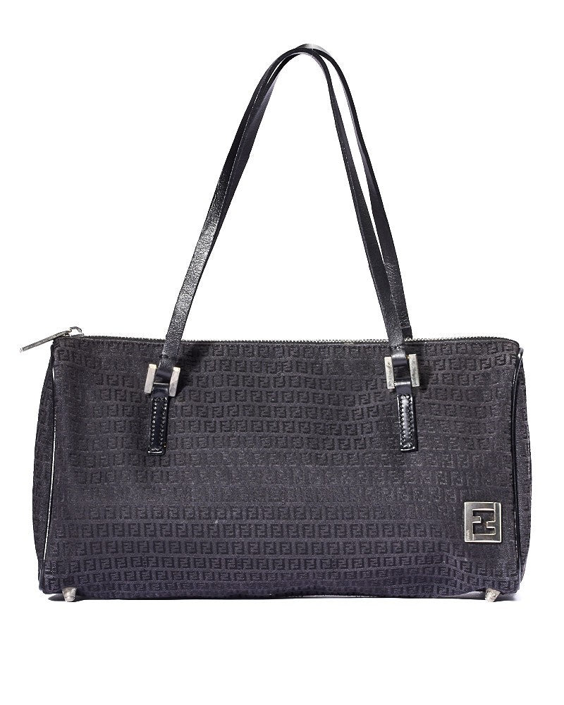 Fendi Horizontal Ff Fabric Shopper Black