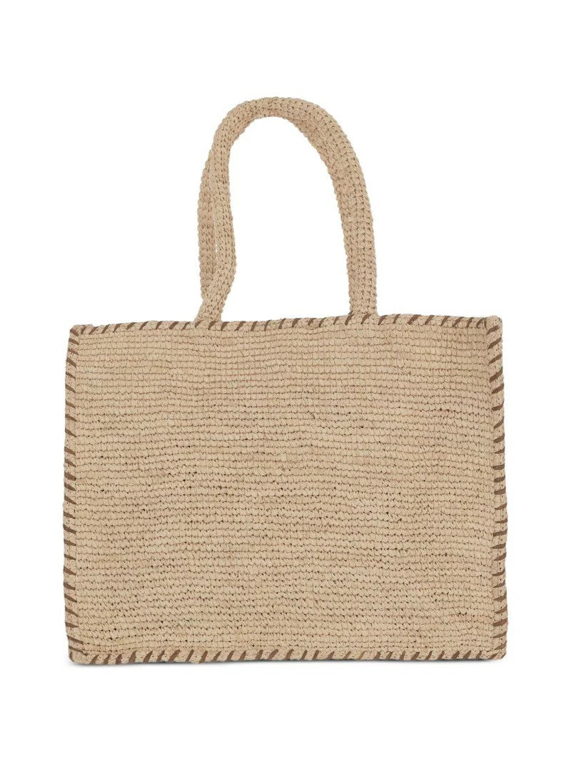 Mc2 Saint Barth Rectangular Woven Tote Bag With Decorative Tassel