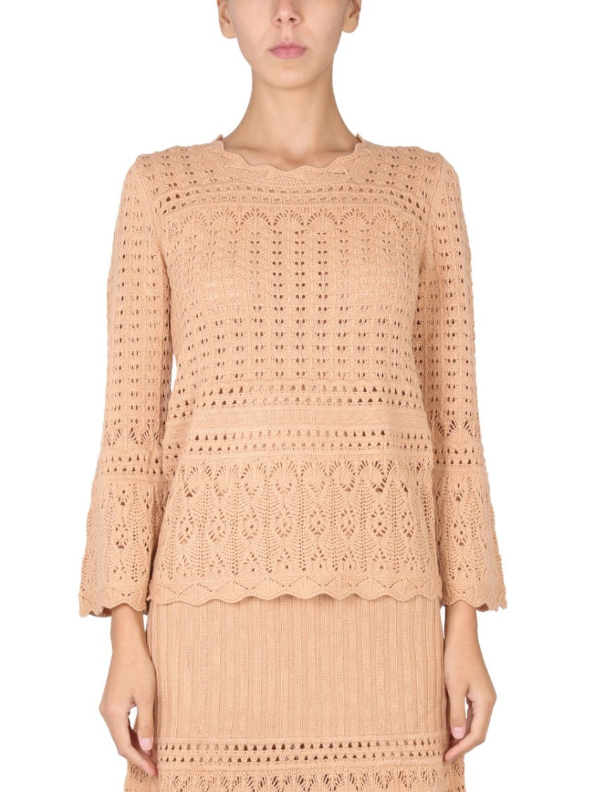 Boutique Moschino Intricate Knit Sweater With Flared Sleeves