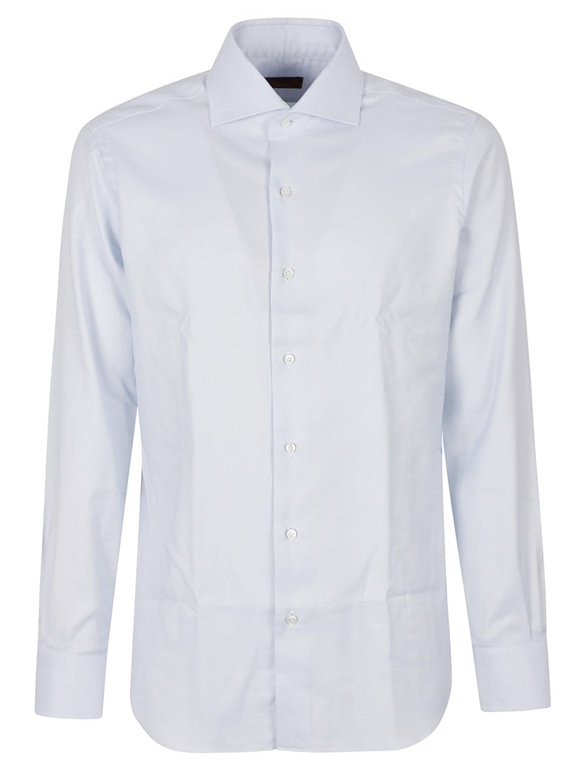 Barba Long-Sleeve Textured Pattern Shirt With Pointed Collar