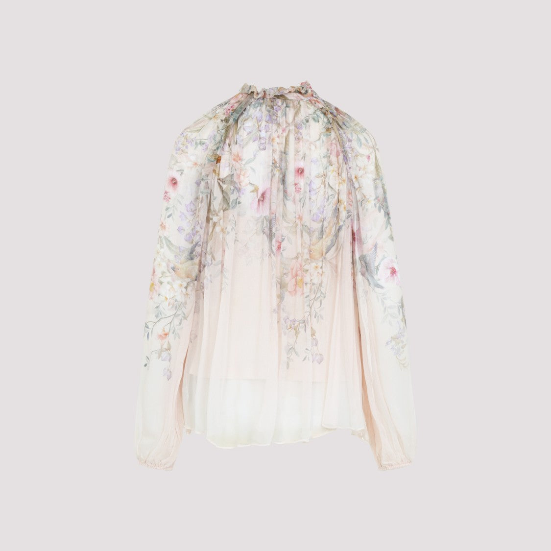 Zimmermann Sheer Floral Print Blouse With Ruffled Neckline
