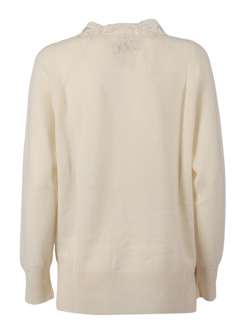 Ermanno Scervino V-Neck Long-Sleeve Knit Top In Soft Wool-Cashmere Blend