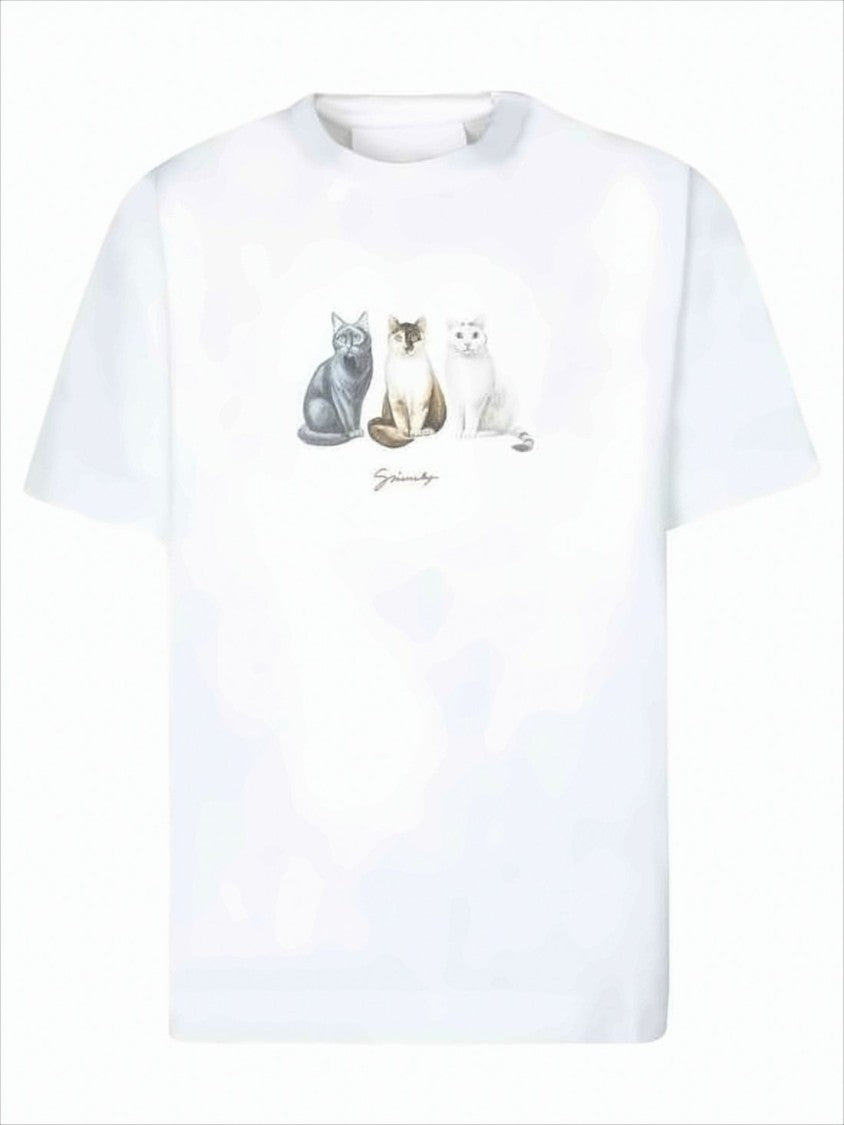 Givenchy White Short-Sleeve T-Shirt With Cat Print