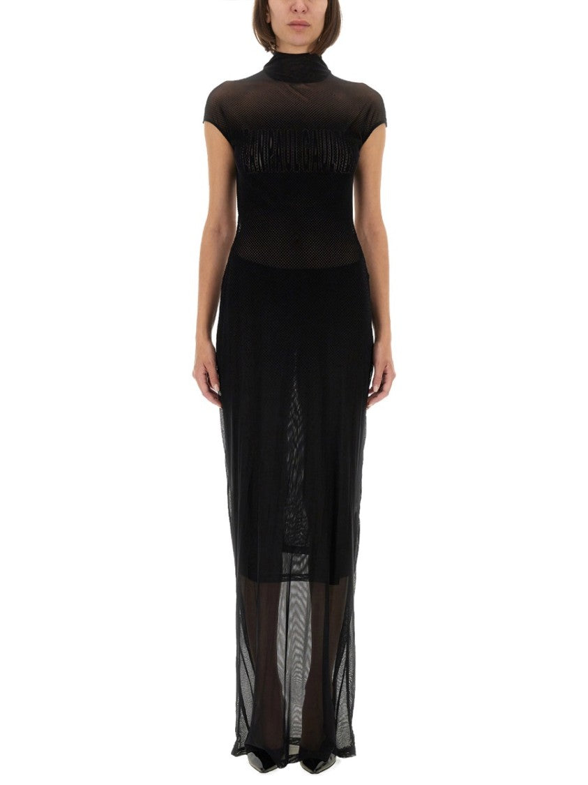 Jean Paul Gaultier Flocked Logo Mesh Maxi Dress