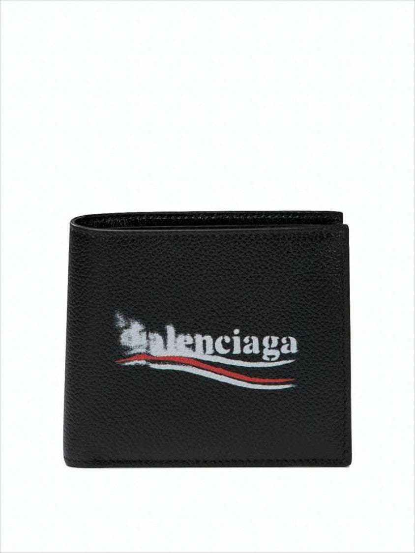 Balenciaga Textured Calf Leather Bifold Wallet With Distressed Logo