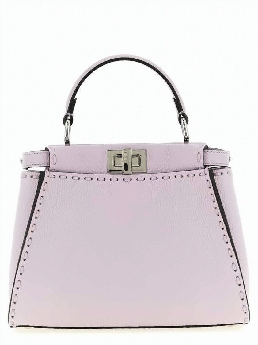 Fendi Structured Mini Handbag In Soft Lavender Pebbled Leather