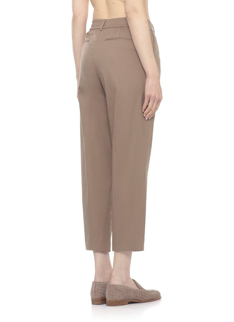 Pt Torino Brown Elastic Waist Cotton-Blend Formal Pants