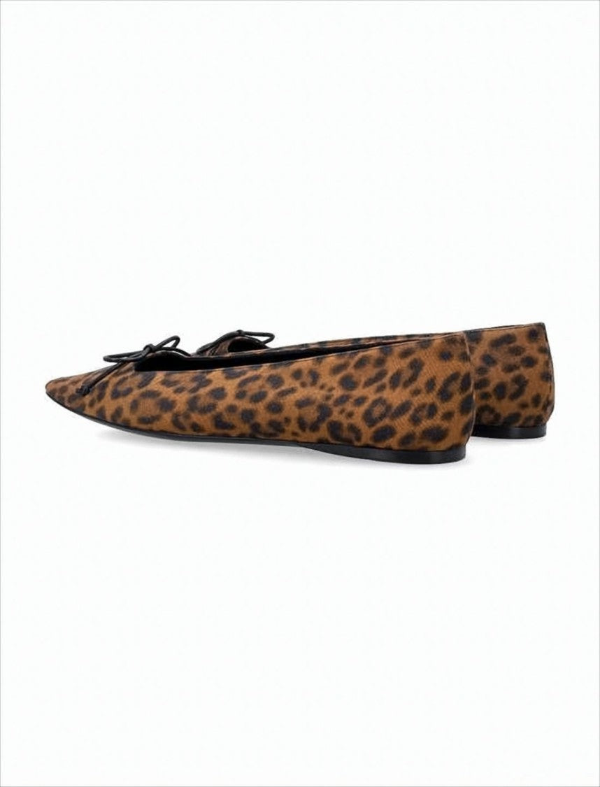 Saint Laurent Leopard Print Pointed-Toe Flats With Bow Detail