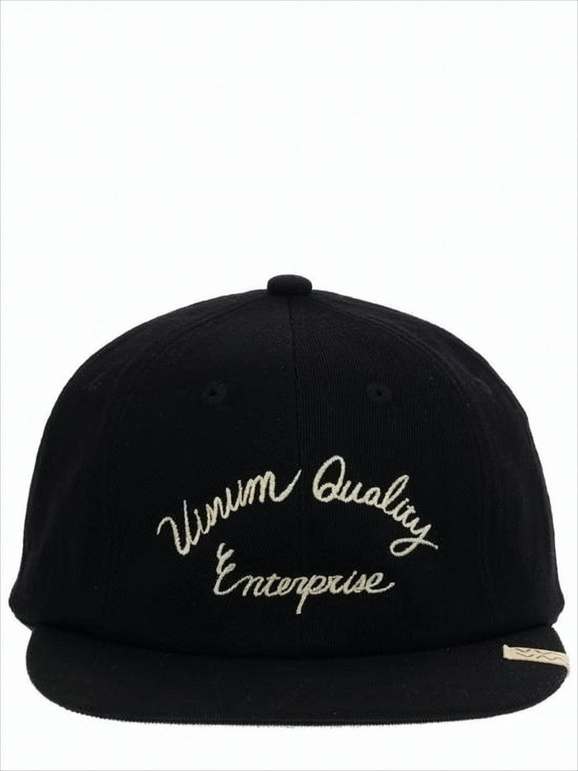 Visvim Structured Black Cap With Embroidered Cursive Text