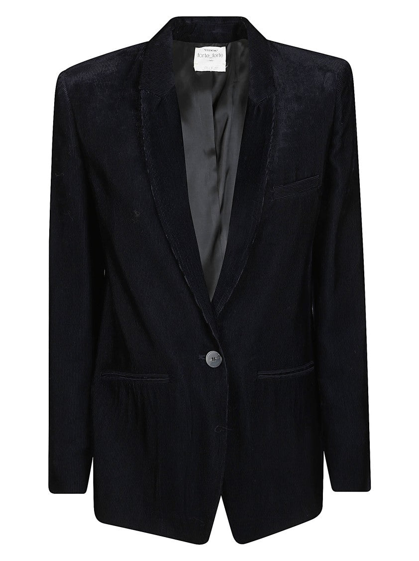 Forte Forte Tailored Black Acetate Jacket With Notched Lapels And Single-Button Closure