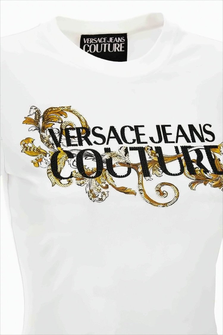 Versace Cropped Fitted T-Shirt With Baroque Print