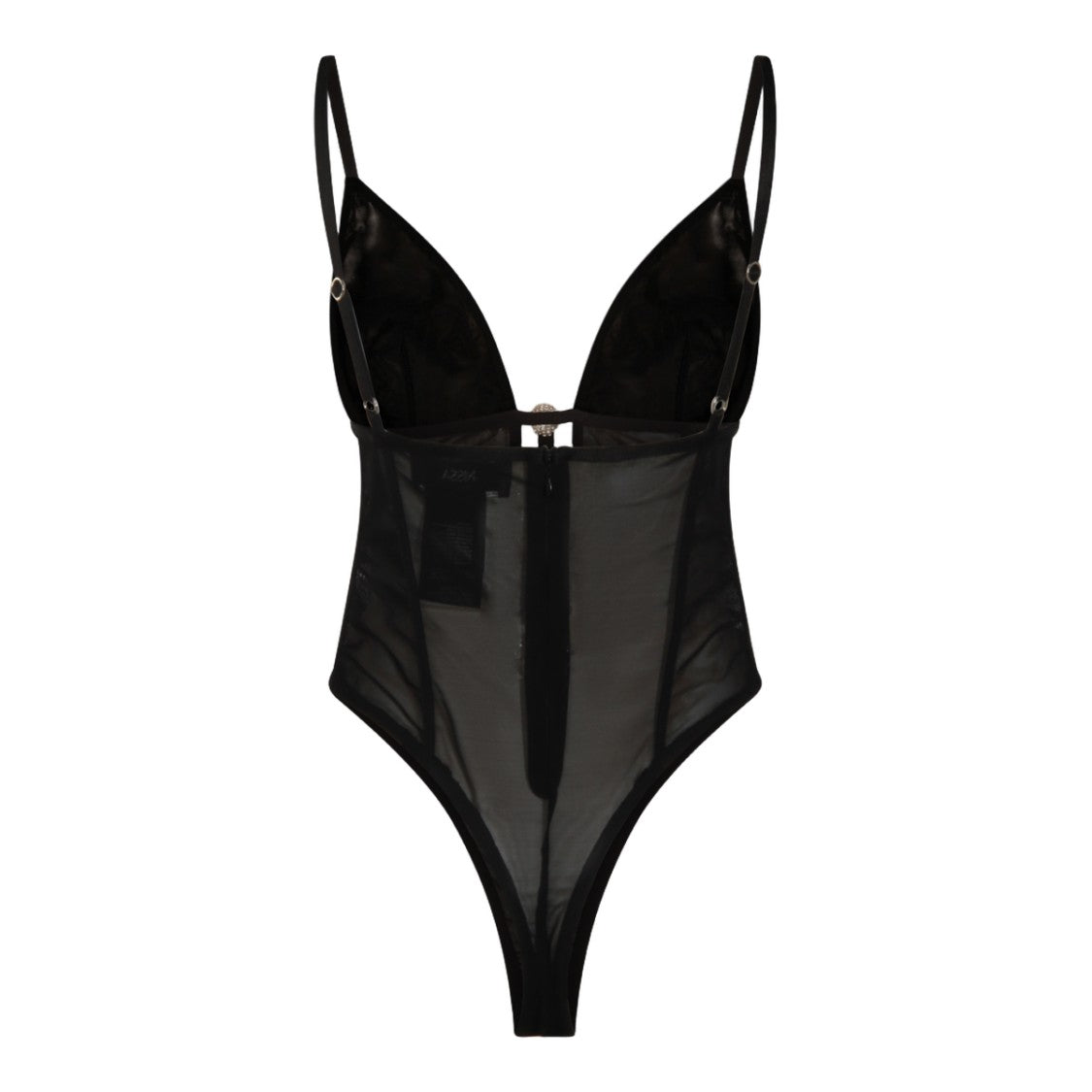 Nissa Sheer Black Bodysuit With Rhinestone Detail