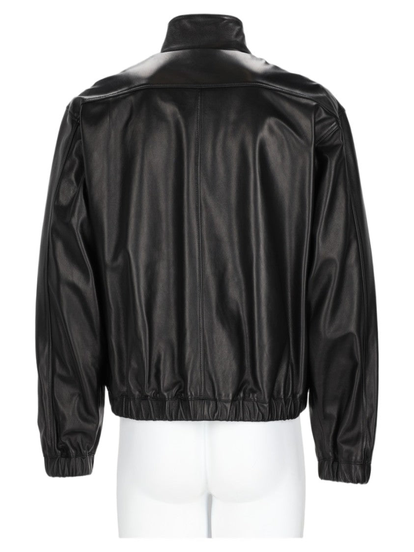 Saint Laurent High-Collar Black Lamb Leather Jacket