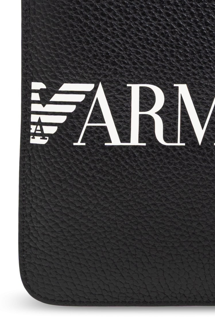 Emporio Armani Textured Leather Hand Bag With Bold Logo Prints