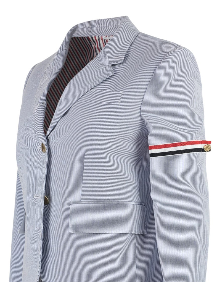 Thom Browne Tailored Light Blue Pinstripe Jacket With Striped Detail