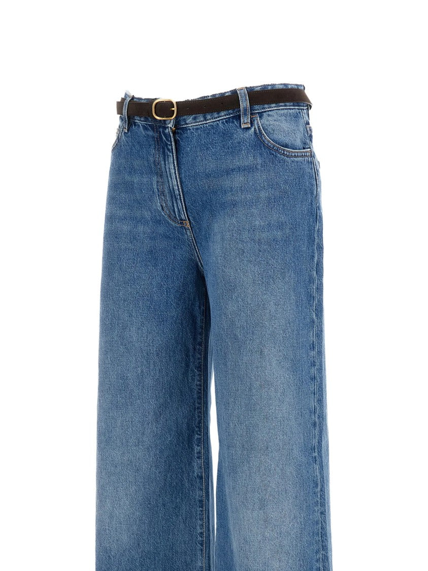 Elisabetta Franchi High-Waisted Wide-Leg Jeans With Gold Buckle Belt