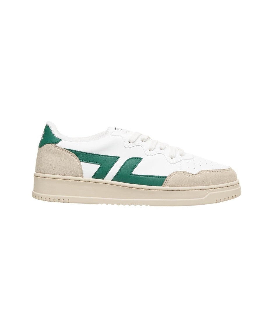 Zeta White Corn Leather Sneakers With Striking Green Accents