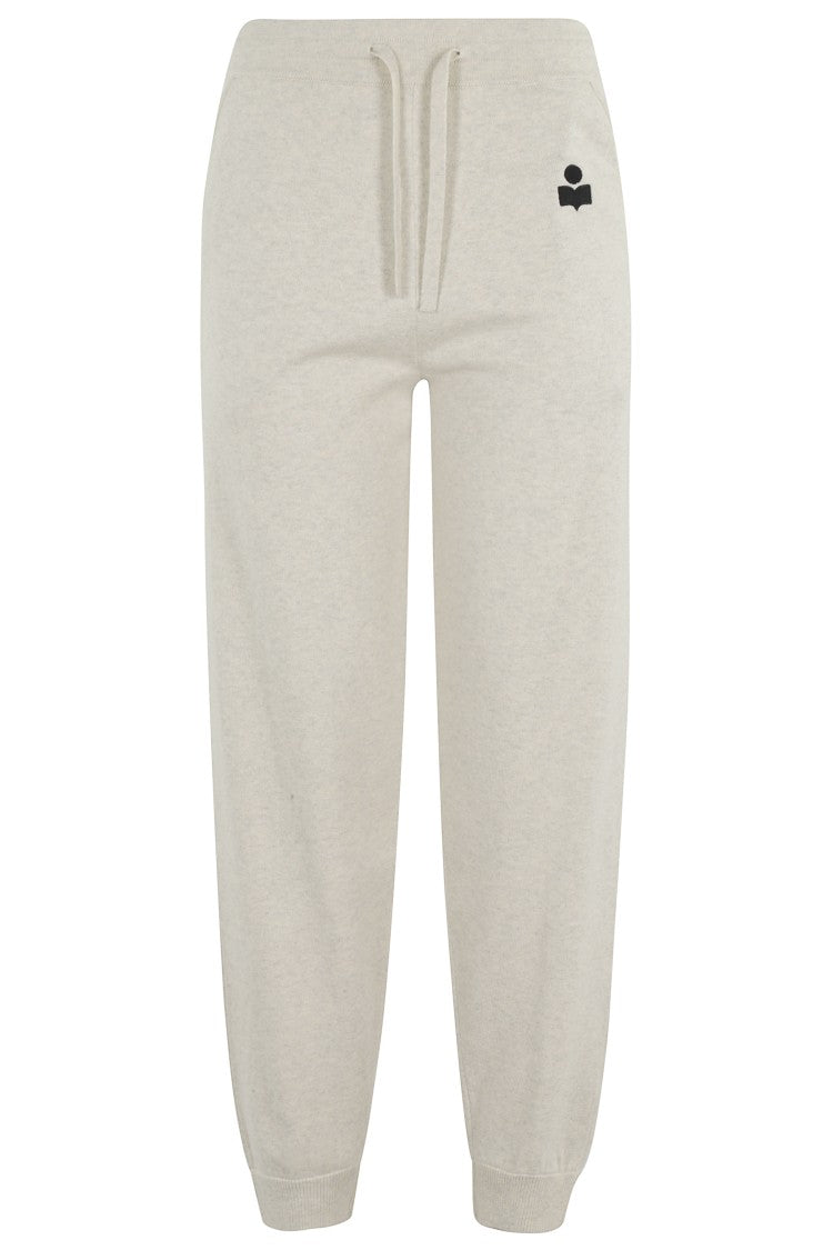 Isabel Marant Étoile Light Gray Cotton Wool Blend Jogger Pants With Drawstring Waistband And Ribbed Cuffs