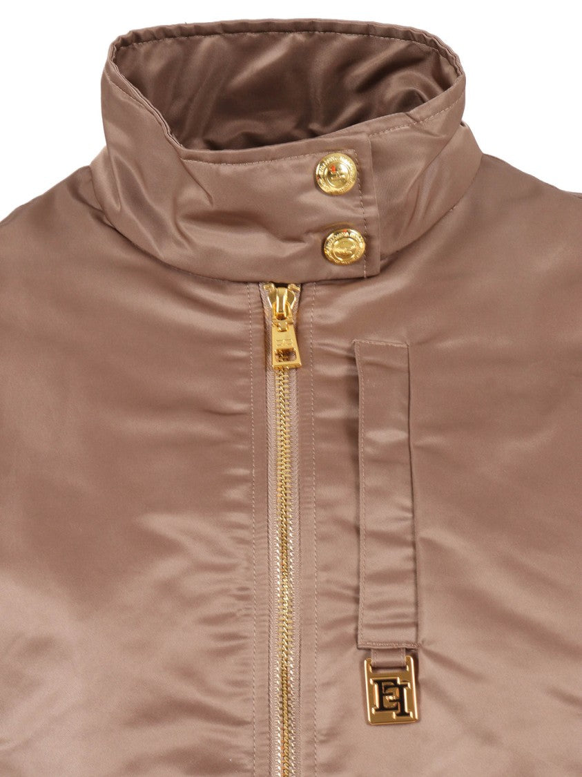Elisabetta Franchi Brown Cropped Polyamide Jacket