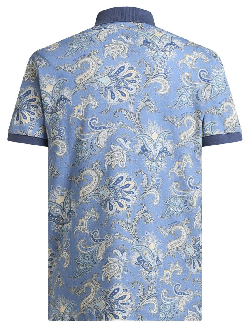 Etro Maxi Floral Paisley Motif Polo Shirt In Clear Blue