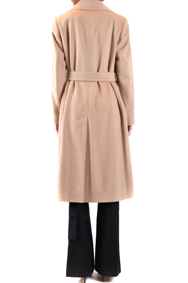 Tagliatore Mid-Length Beige Coat Wide Lapel Belt