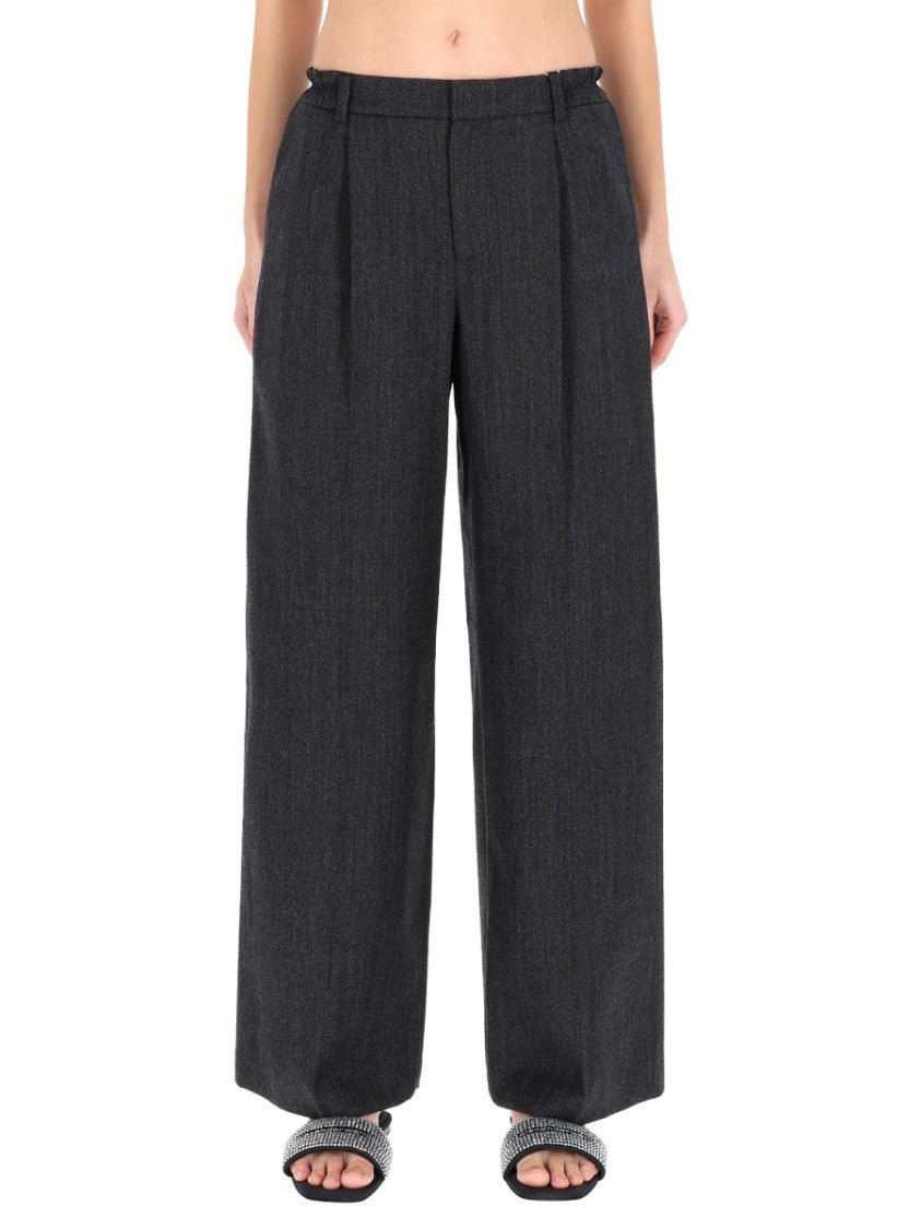 Alexander Wang Neutrals Tailored High-Waisted Textured Wool Wide-Leg Pants