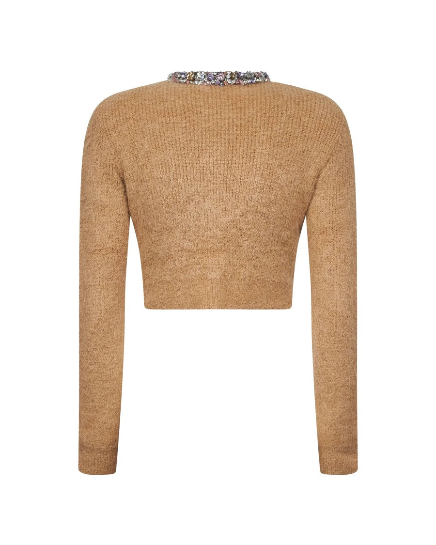 Self-Portrait Cardigan With Decorated Trims In Brown