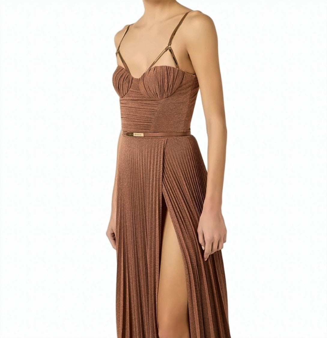 Elisabetta Franchi Lamé Jersey Belted Evening Dress