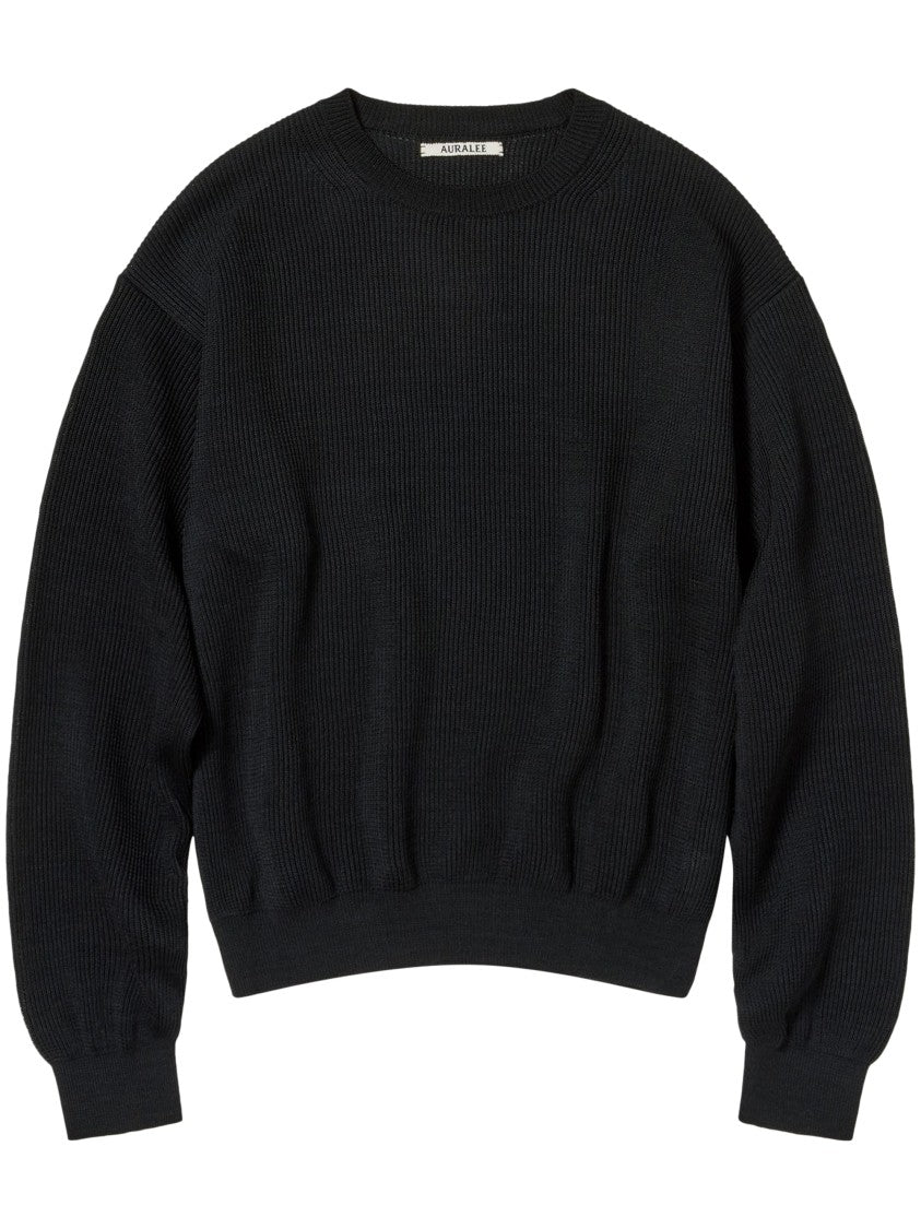 Auralee Relaxed-Fit Black Ribbed Sweater