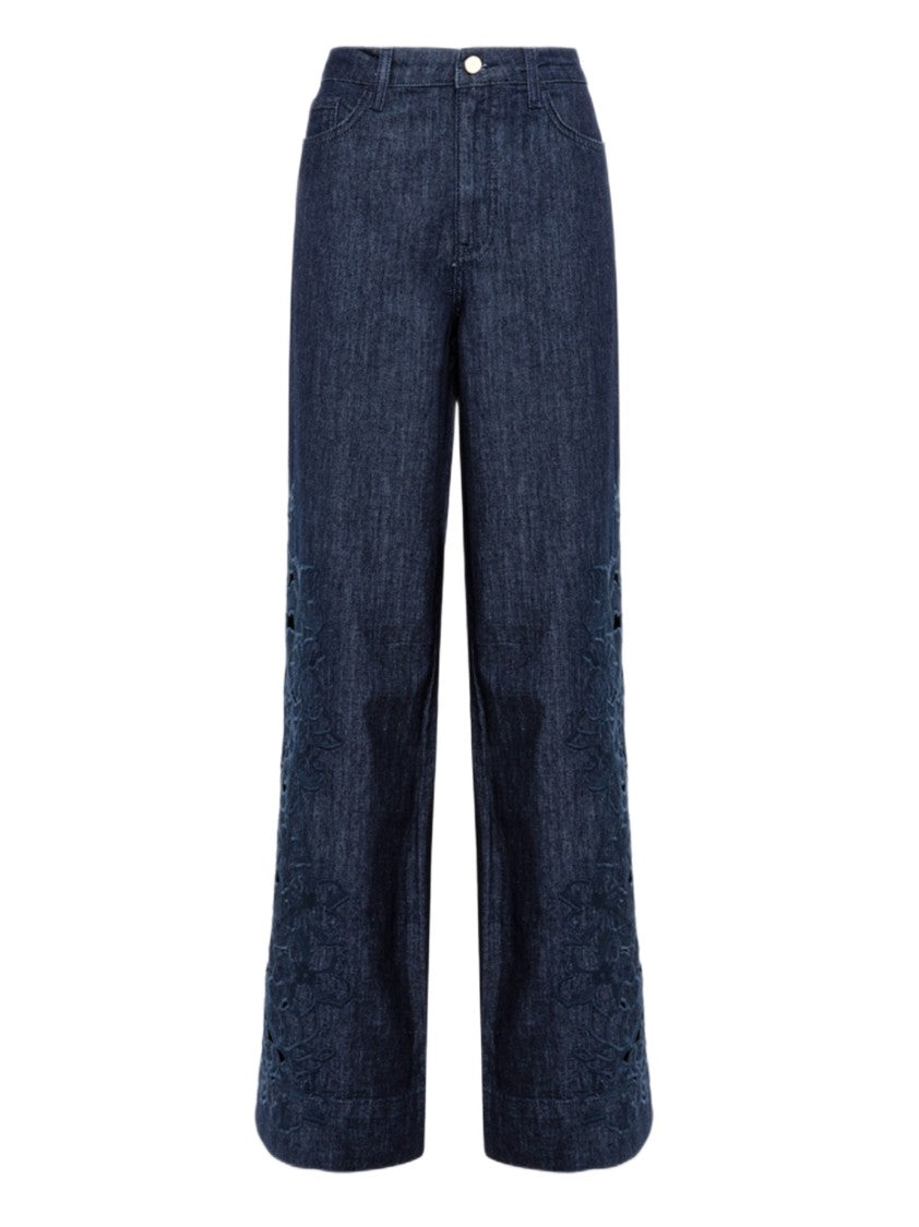 Blugirl Flared Denim Trousers With Floral Embroidery And Five-Pocket Design