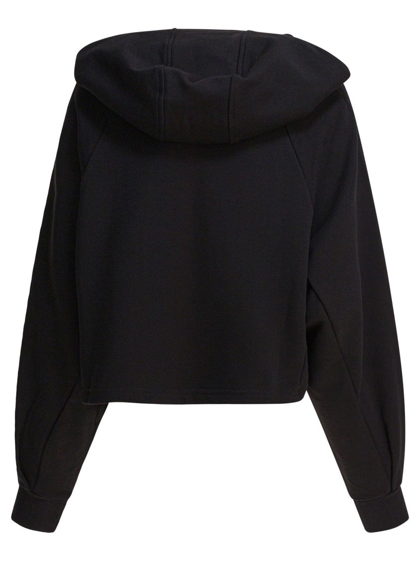 Pinko Cropped Black Knit Hoodie With Raglan Sleeves