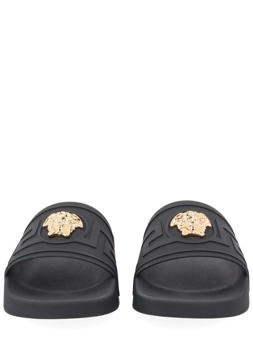 Versace Black Medusa Geometric Pattern Sandals
