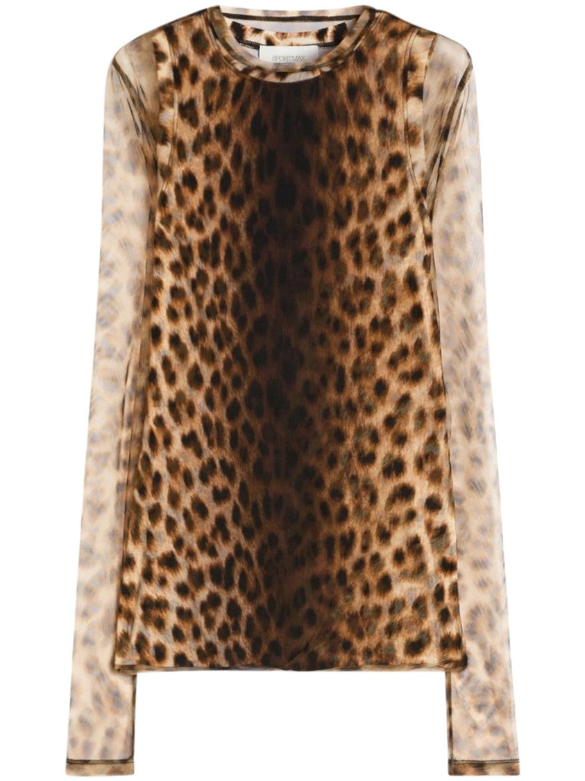 Max Mara Fitted Sheer Long-Sleeved Top With Bold Leopard Print