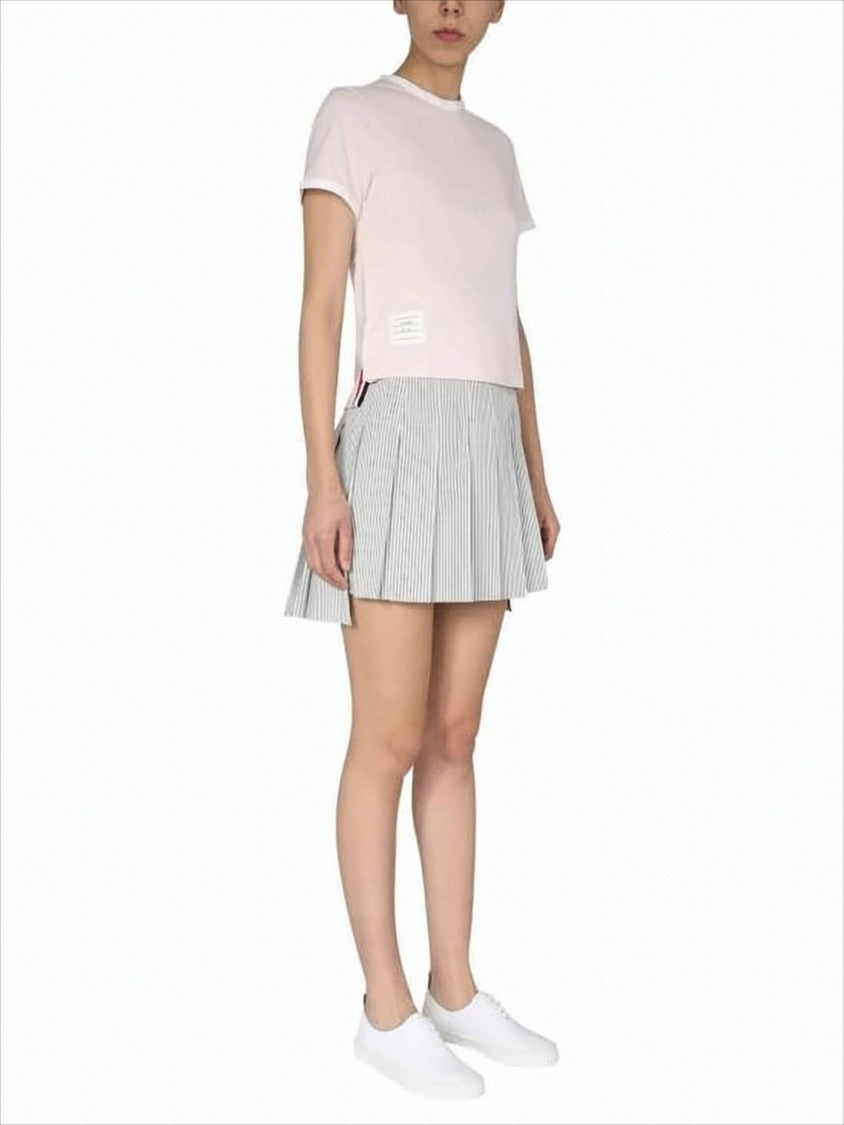 Thom Browne Light Pink Short-Sleeved T-Shirt With Trim And Striped Accents