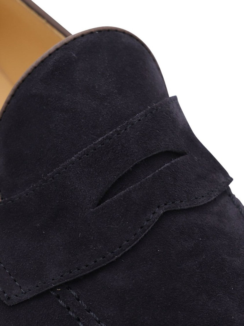 Brunello Cucinelli Low-Profile Black Suede Loafers With Strap Detail