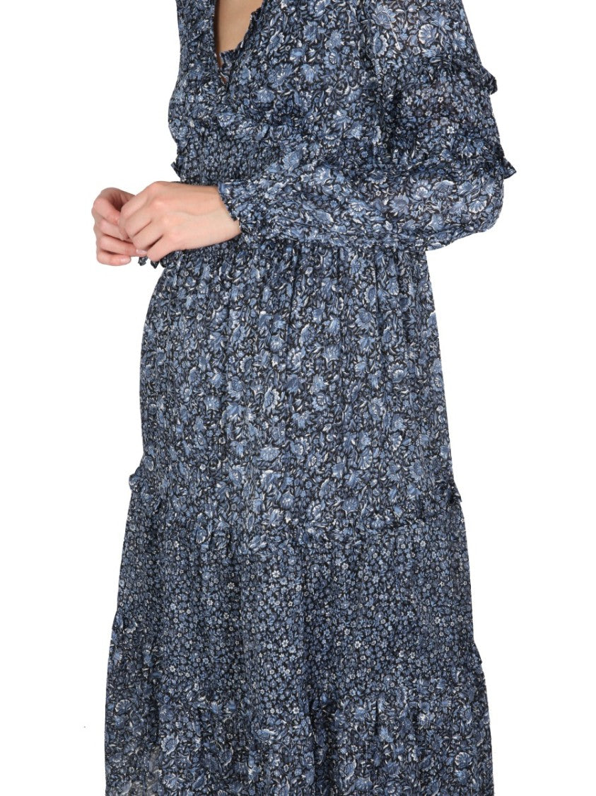 Michael Michael Kors V-Neck Floral Print Midi Dress