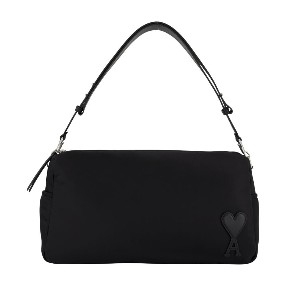 Ami Marcel Large Shoulder Bag - Nylon - Black
