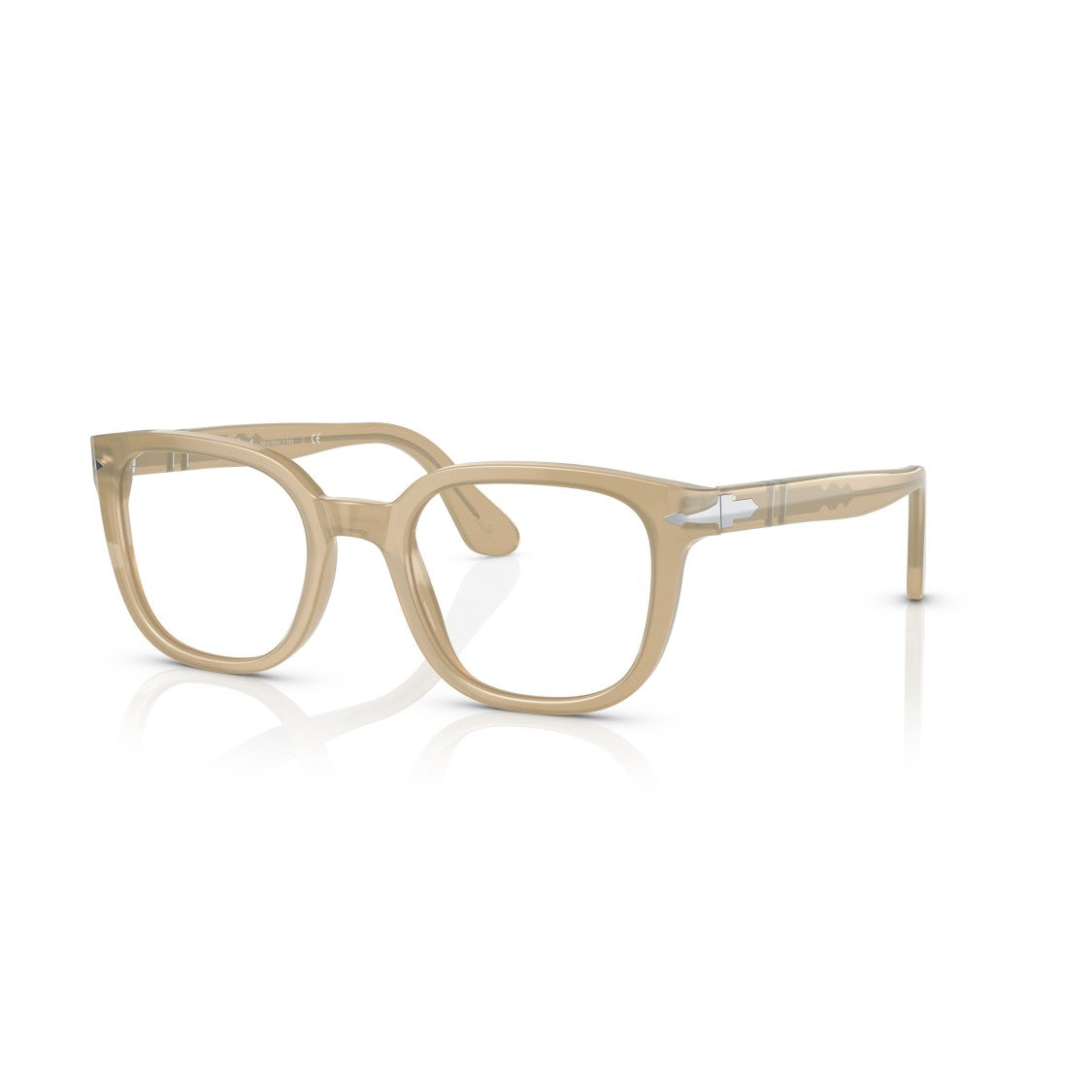 Persol 0Po3263v Translucent Beige Acetate Square Eyeglasses With Silver Accents