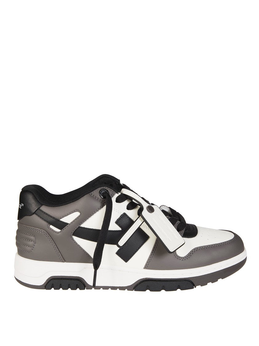 Off-White Grey Arrow Logo Leather Sneakers