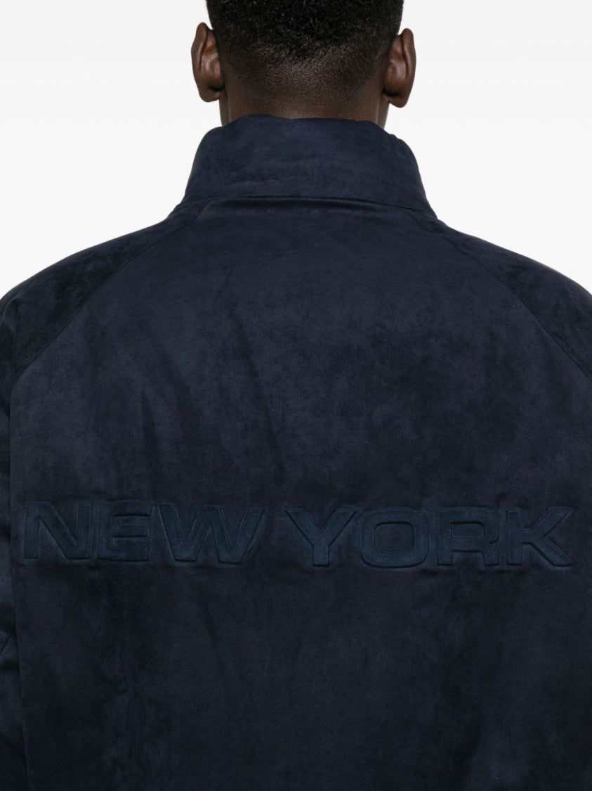 Emporio Armani Reversible Bomber Jacket In Navy Blue Suede