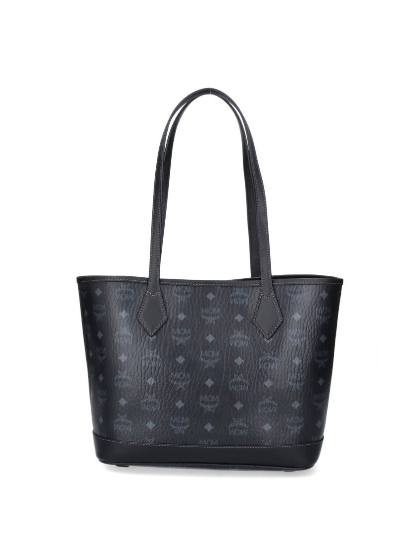 Mcm Black Liz Visetos Fabric Tote Bag